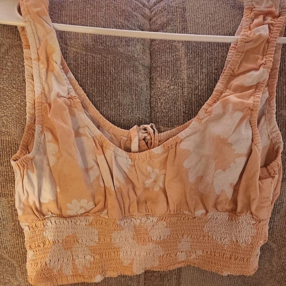 American Eagle Floral Smocked Crop Top coastal cottagecore summer feminine MED - Picture 5 of 7